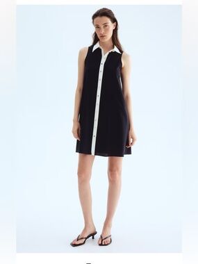 H&M Navy Sleeveless Shirt Dress with White Trim